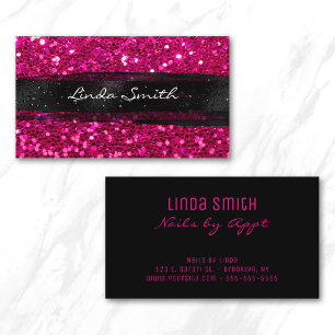 Magenta Roze Confetti Glitter Zwart Penseelstreken Visitekaartje