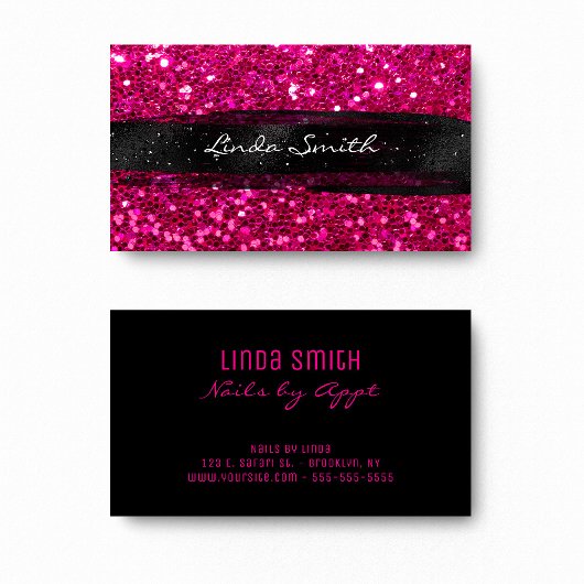 Magenta roze Confetti glitter zwart penseelstreken Visitekaartje