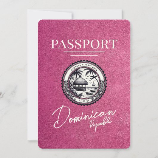 Magenta Roze Dominicaanse Republiek Paspoort Huwel Kaart (Achterkant)