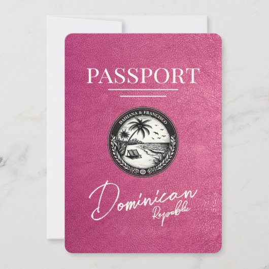 Magenta roze Dominicaanse Republiek paspoort Save The Date (Voorkant)