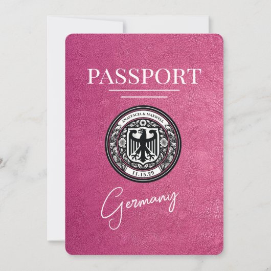 Magenta Roze Duitsland Paspoort Bewaar de datum Save The Date (Voorkant)