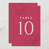 Magenta Roze Eenvoudig Elegant Monogram Tafelnumme (Voorkant / Achterkant)