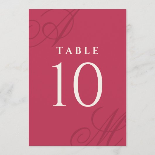 Magenta Roze Eenvoudig Elegant Monogram Tafelnumme (Voorkant)