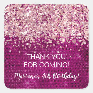 Magenta roze elke leeftijd verjaardagsfeestje guns vierkante sticker