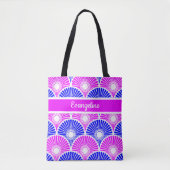 Magenta roze en Blue Semi Circle Wave Pattern Tote Bag (Voorkant)