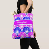 Magenta roze en Blue Semi Circle Wave Pattern Tote Bag (Dichtbij)