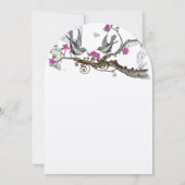 Magenta roze en grijze  vogelwoud bruiloft kaart (Achterkant)