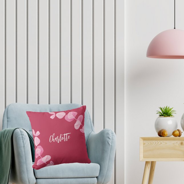 Magenta roze eucalyptusnaamscript kussen (Creator heeft geüpload)