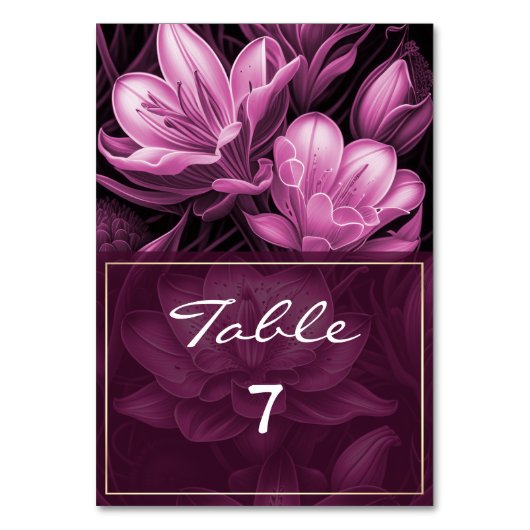 Magenta roze Floral Wedstrijding Table Number Kaart (Voorkant)