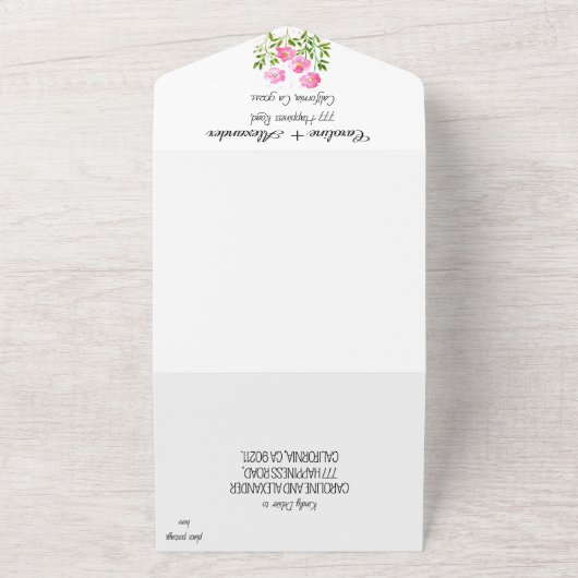 Magenta Roze Fuchsia Modern Bold Elegant Floral All In One Uitnodiging (Buitenkant)