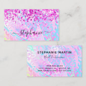 Magenta roze glitter irdescent luipaard visitekaartje (Voorkant / Achterkant)