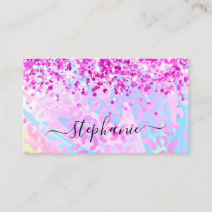 Magenta Roze Glitter Iridescente Luipaard Visitekaartje