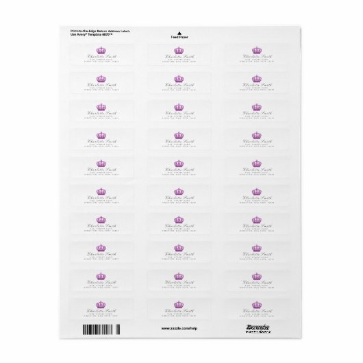 Magenta Roze Glitter RSVP Kroonprinses Wit Etiket (Full Sheet)