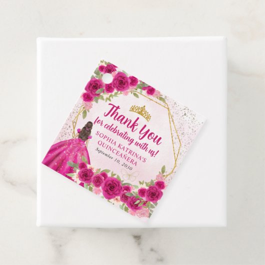 Magenta Roze Goud Bloemen Prinses Kroon Dank u Bedankjes Labels (In situ)