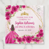 Magenta Roze Goud Bloemen Prinses Tiara Dank u Bedankjes Labels (Achterkant)
