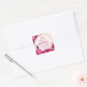 Magenta Roze Goud Bloemen Prinses Tiara Dank u Vierkante Sticker (Envelop)