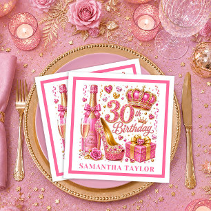 Magenta Roze Goud Glitter 30e Verjaardag Servetten
