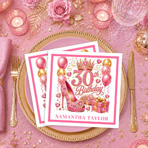 Magenta Roze Goud Glitter 30e Verjaardag Servetten