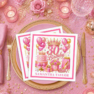 Magenta Roze Goud Glitter 30ste Verjaardag Servett Servet