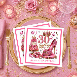 Magenta Roze Goud Glitter 30th Verjaardag Servette Servet