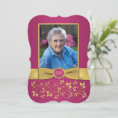 Magenta Roze, Gouden 65ste foto Verjaardag Uitnodi Kaart (Staand voorkant)