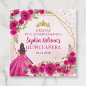 Magenta Roze Gouden Bloemen Prinses Tiara Gracias Bedankjes Labels (Voorkant)