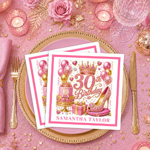 Magenta Roze Gouden Confetti 30e Verjaardag Servet