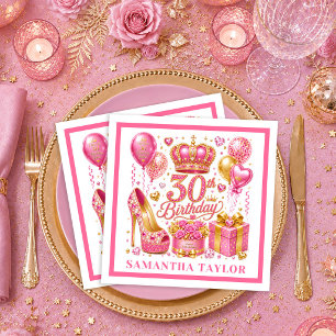 Magenta Roze Gouden Confetti 30e Verjaardag Servet