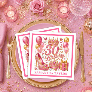 Magenta Roze Gouden Confetti 30e Verjaardag Servet