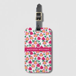 Magenta Roze Granaatappel Fruitpatroon Aangepaste Bagagelabel