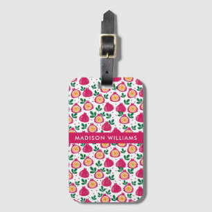 Magenta Roze Granaatappel Fruitpatroon Aangepaste Bagagelabel