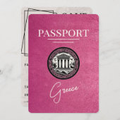 Magenta Roze Griekenland Paspoort Save the Date Ka (Voorkant / Achterkant)