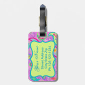 Magenta roze groen modern paisleypatroon bagagelabel (Achterkant verticaal)