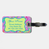 Magenta roze groen modern paisleypatroon bagagelabel (Achterkant horizontaal)