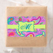 Magenta roze groen modern paisleypatroon etiket (Insitu)