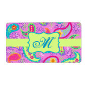Magenta roze groen modern paisleypatroon etiket (Voorkant)