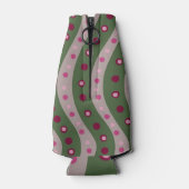 Magenta Roze Groen Springtime Polka Dot Patroon Flesjeskoeler (Achterkant)