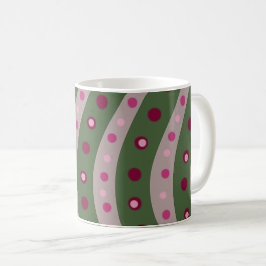 Magenta Roze Groen Springtime Polka Dot Patroon Koffiemok (Voorkant rechts)