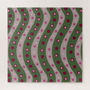 Magenta Roze Groen Springtime Polka Dot Patroon Legpuzzel