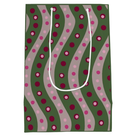 Magenta Roze Groen Springtime Polka Dot Patroon Medium Cadeauzakje (Achterkant)