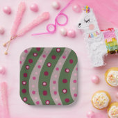 Magenta Roze Groen Springtime Polka Dot Patroon Papieren Bordje (Feest)