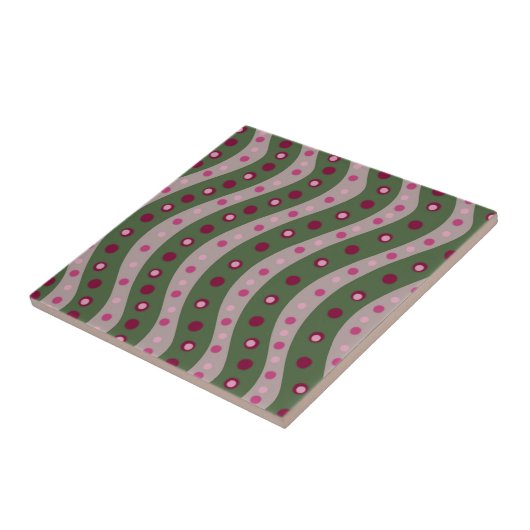 Magenta Roze Groen Springtime Polka Dot Patroon Tegeltje (Zijkant)