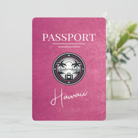 Magenta Roze Hawaii Paspoort Bewaar de datum Save The Date (Staand voorkant)