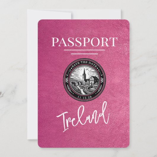 Magenta Roze Ierland Paspoort Bewaar de datum Save The Date (Voorkant)