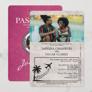 Magenta Roze Jamaica Passport Wedding Kaart