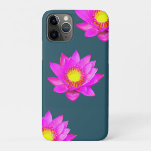 Magenta roze Lotus Flowers op Blue Case-Mate iPhone Case