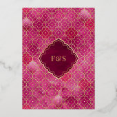 Magenta roze Marokkaanse Arch moslim bruiloft goud Folie Uitnodiging (Achterkant)