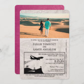 Magenta Roze Marokko Paspoort Huwelijksuitnodiging Kaart (Voorkant / Achterkant)