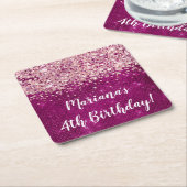 magenta roze meisje elke leeftijd verjaardagsfeest kartonnen onderzetters (Schuin)