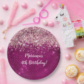 magenta roze meisje elke leeftijd verjaardagsfeest papieren bordje (Feest)